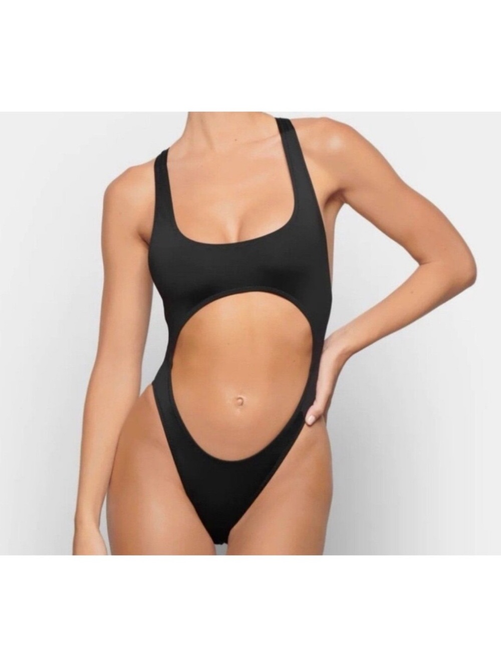 SKIMS Black Cutout High-Leg One-Piece Swimsuit
